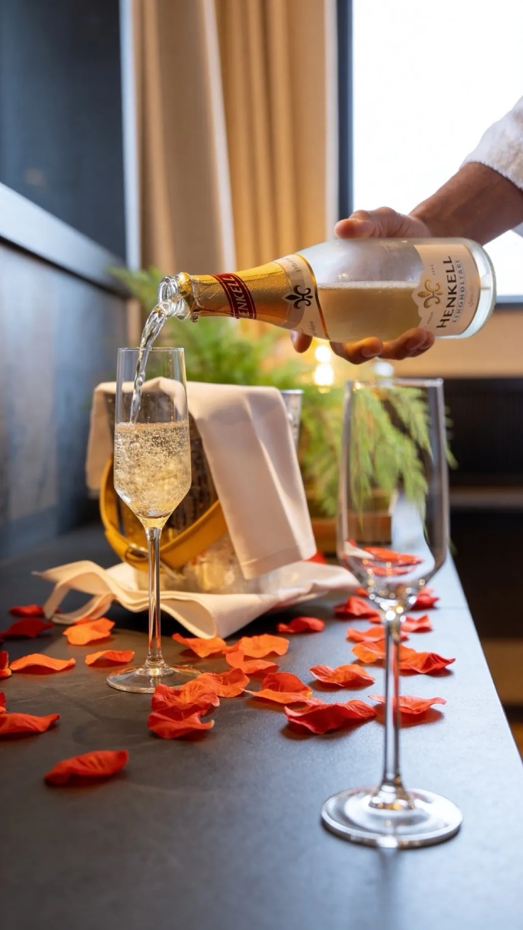 Flasche Sekt auf dem Zimmer