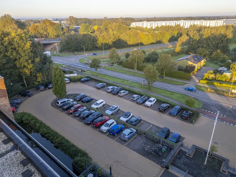 The car park of Parkhotel Horst from above