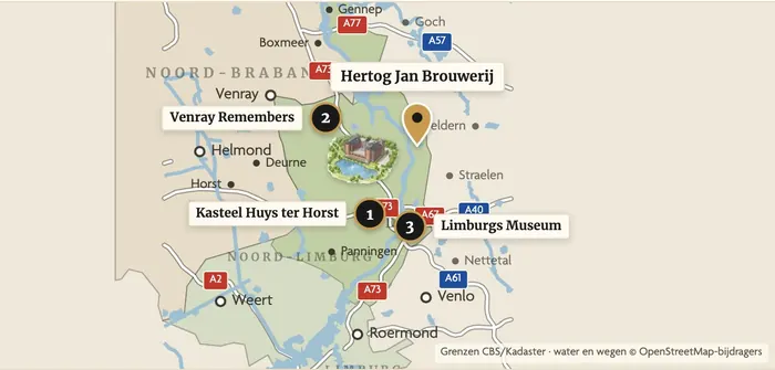 Kaart met Parkhotel Horst en Hertog Jan Brouwerij