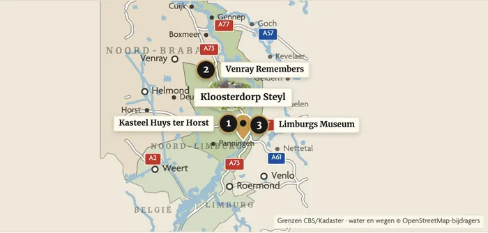 Kaart met Parkhotel Horst en Kloosterdorp Steyl