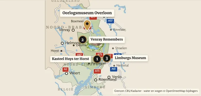 Karte mit Parkhotel Horst und dem Kriegsmuseum Overloon