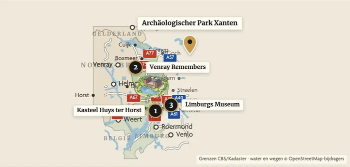 Kaart met Parkhotel Horst en Archäologischer Park Xanten