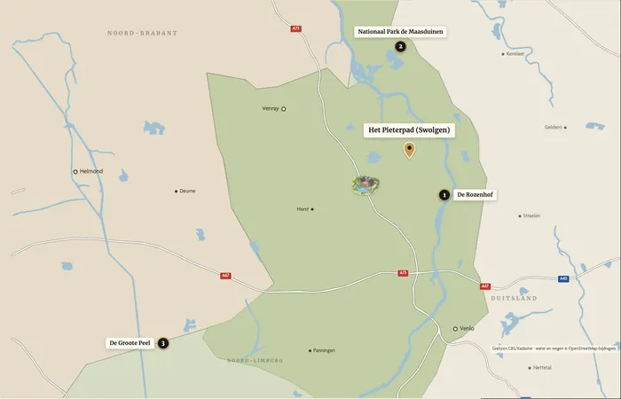 Map showing the location of the Pieterpad in relation to Parkhotel Horst