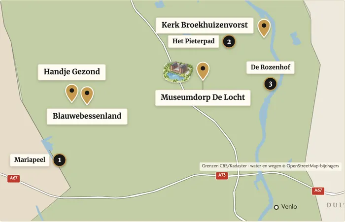 Map showing the picking fields in America and the starting points of the Blueberry Route in relation to Parkhotel Horst