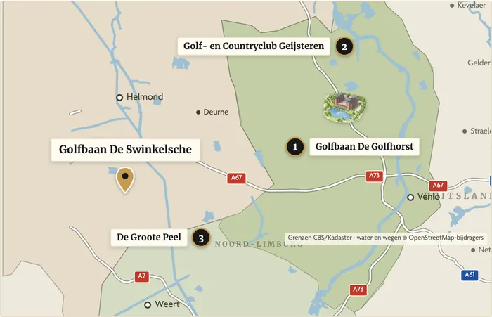 Karte mit Parkhotel Horst und Golfplatz De Swinkelsche