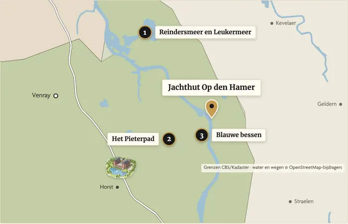 Karte mit der Lage der Jachthut Op den Hamer im Nationalpark De Maasduinen im Verhältnis zum Parkhotel Horst