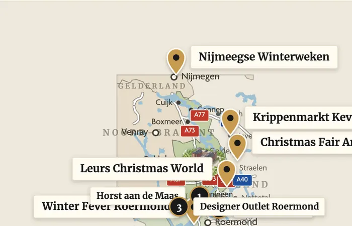 Karte mit Parkhotel Horst und den Weihnachtsmärkten in der Region