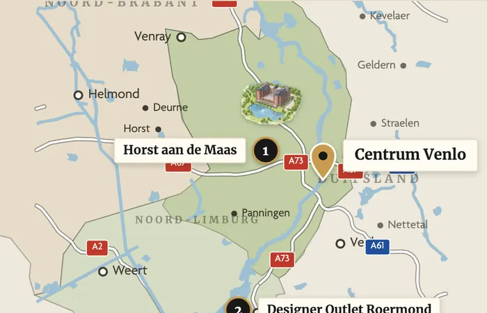 Karte mit Parkhotel Horst und der Innenstadt von Venlo